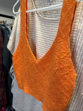 Orange Knit V-Neck Cropped Tank Top